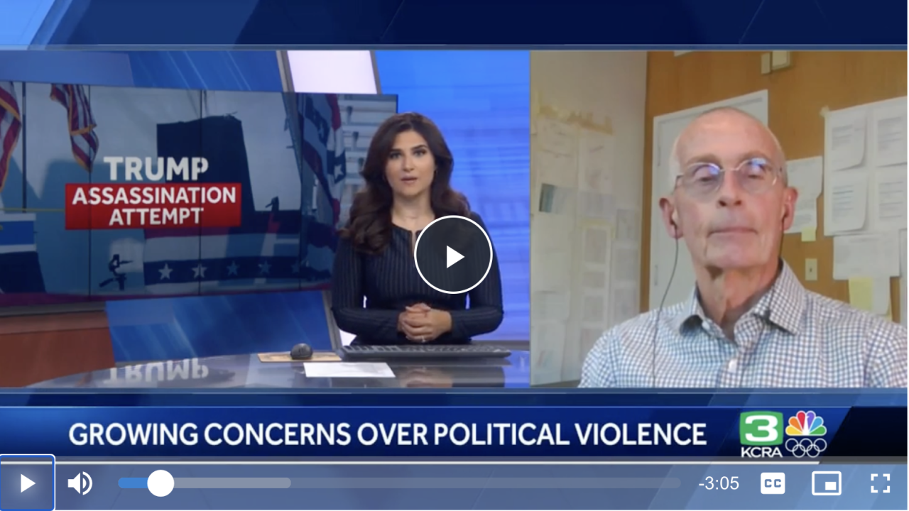 Screenshot of KCRA news interview with Garen Wintemute